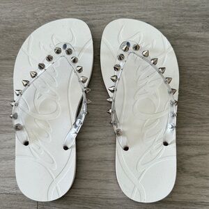 Christian Louboutin White Studded Flips Flops Dust Bag/ Box Never worn.